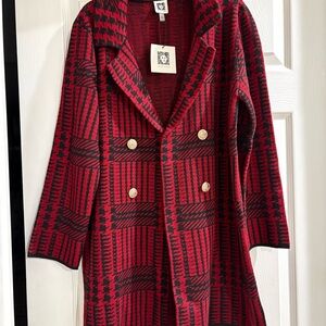 Anne Klein Red & Black Cardigan Size Medium NWT